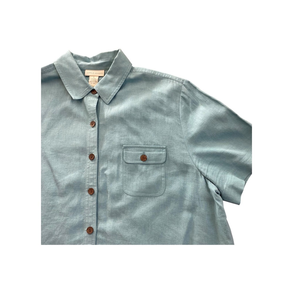 Appleseeds Blue‎ Linen Blend Short Sleeve Button Up Shirt Size 18